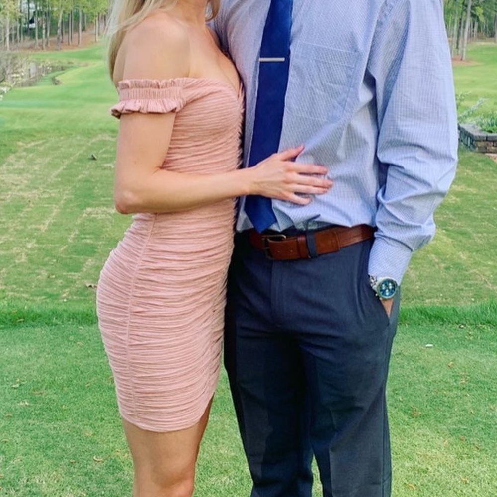 Beautiful ruched blush bodycon dress!